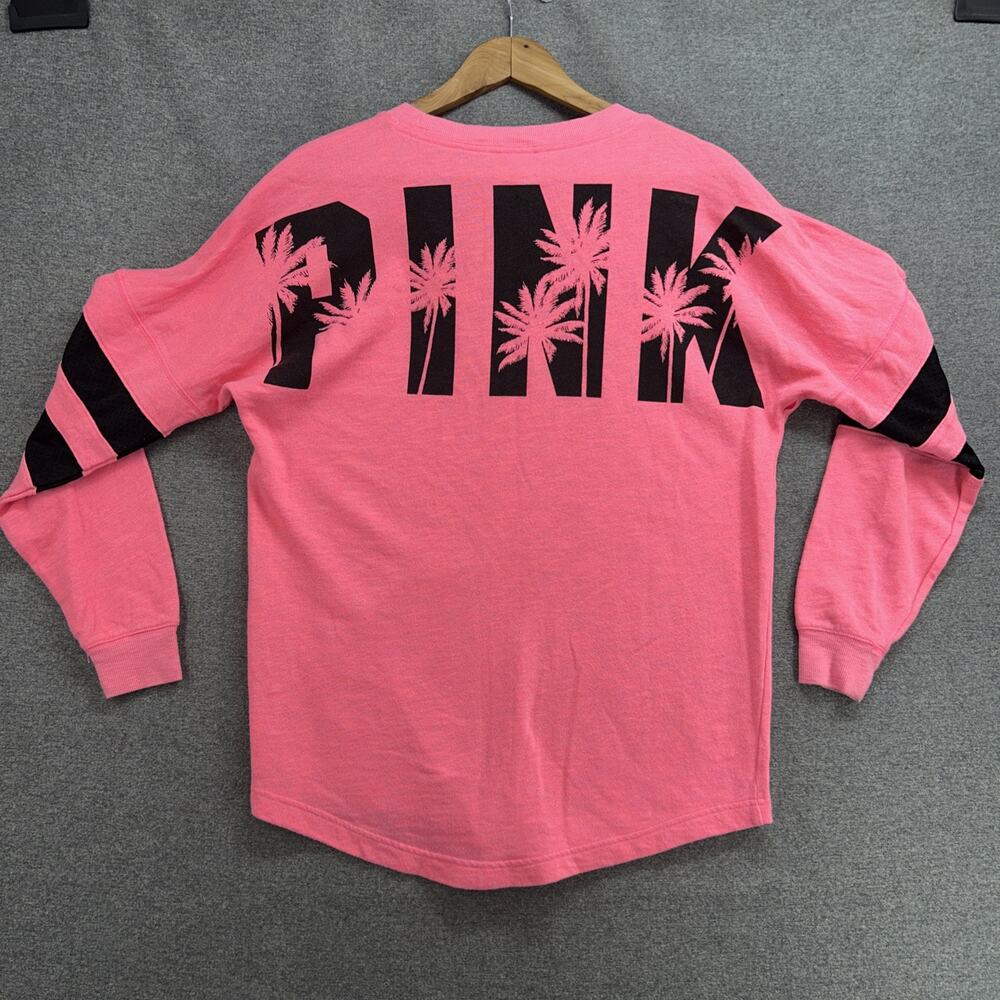 PINK Victoria's Secret Sweatshirt Women's Small Dog Logo Palm Trees Mesh Sleeve